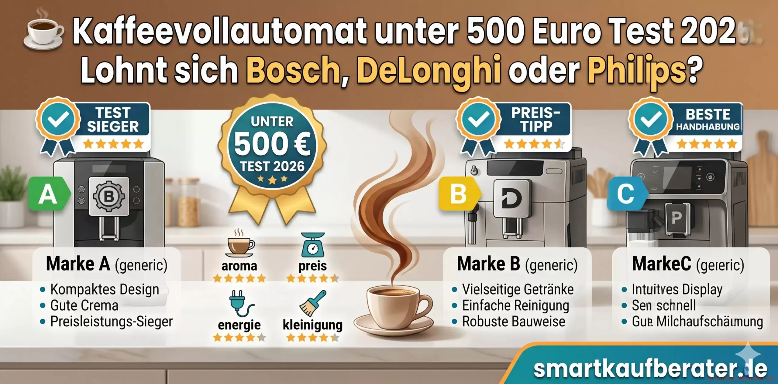 Kaffeevollautomat unter 500 Euro Test 2026 kaufberater Kaffeevollautomat unter 500 Euro Test 2026 DeLonghi Philips Bosch Vergleich
