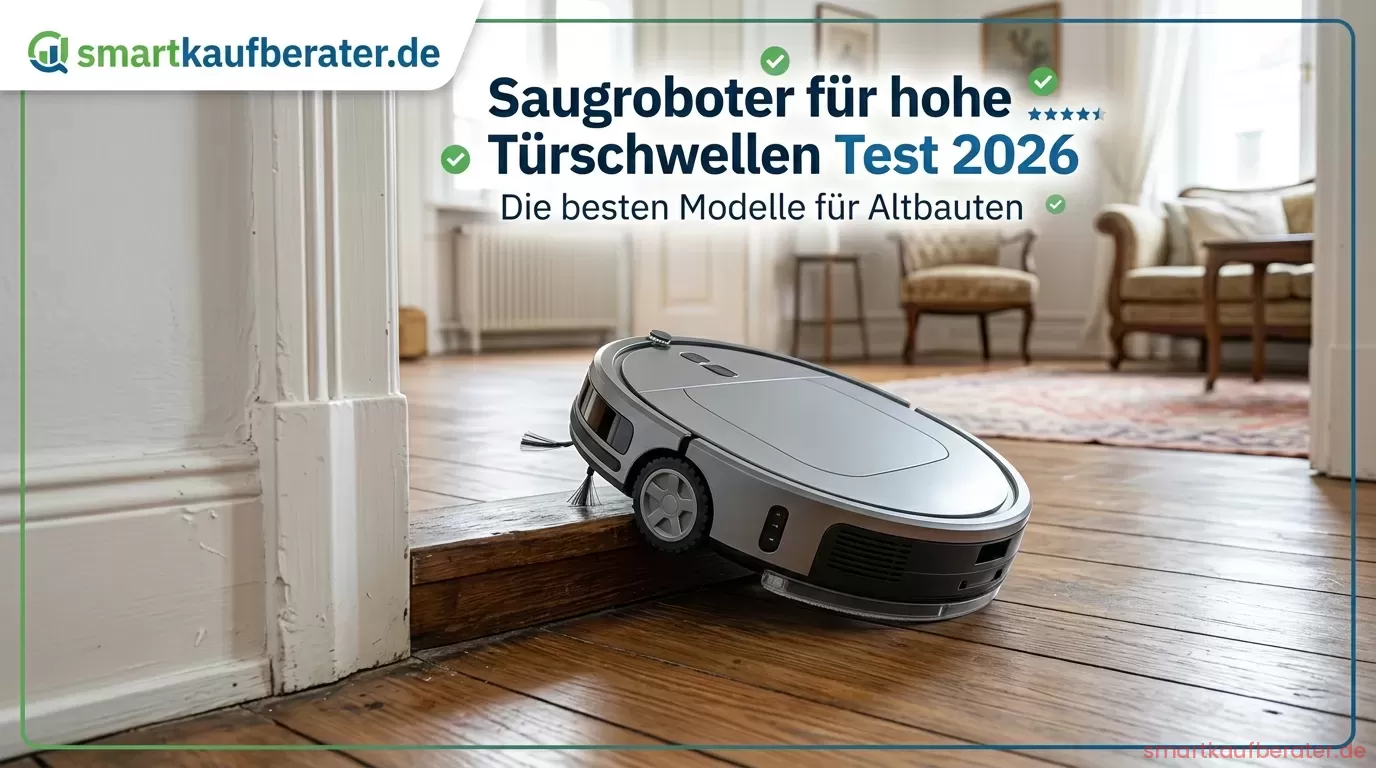 Saugroboter für hohe Türschwellen Test 2026: Die besten Modelle für Altbauten 3 Roborock Q Revo Curv überwindet eine 2,2 cm hohe Echtholzkante im Altbau-Test