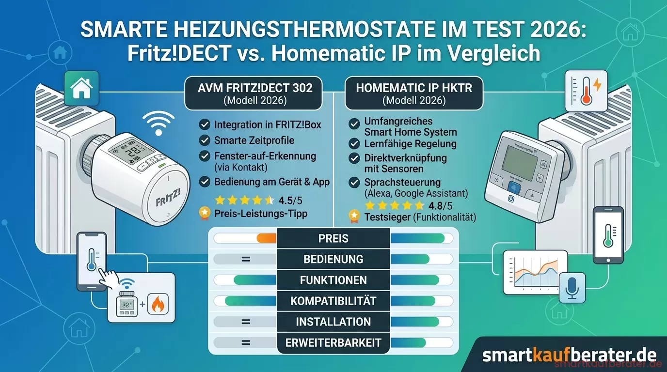 Smarte Heizungsthermostate im Test 2026: Fritz!DECT vs. Homematic IP im Vergleich 3 Smarte Heizungsthermostate Fritz DECT und Homematic IP im Test 2026