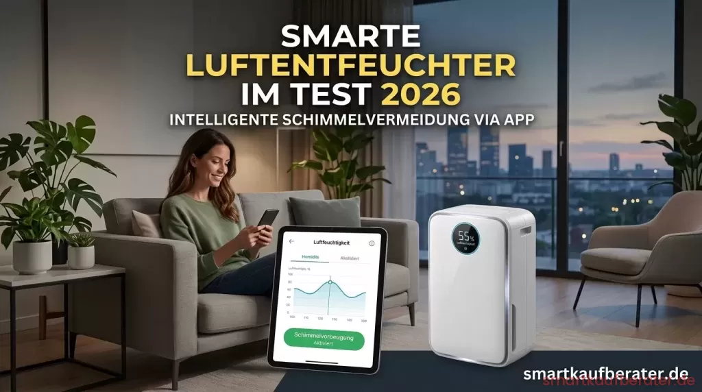 Smarte Luftentfeuchter im Test 2026: Intelligente Schimmelvermeidung via App 1 Smarter Luftentfeuchter mit App Steuerung im Wohnzimmer Test 2026