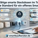 Vergleich von Matter Steckdosen fuer Apple Home Google Home und Alexa