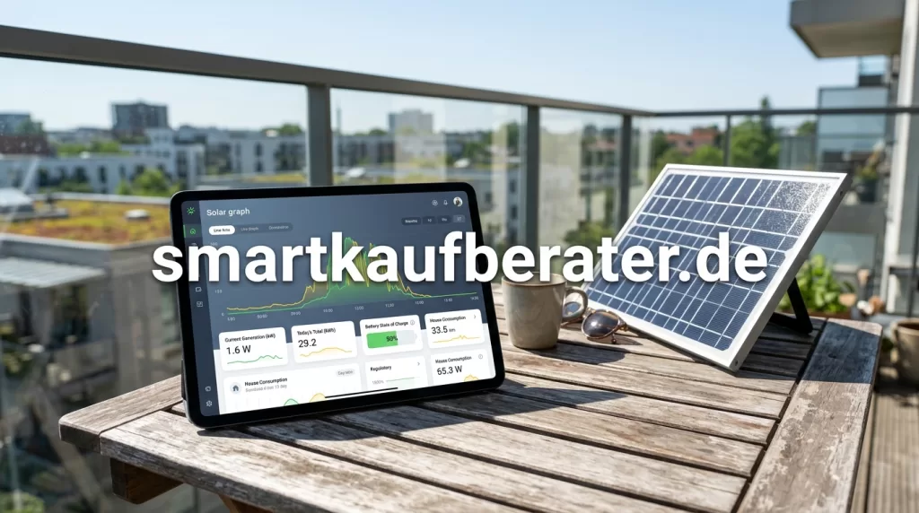 Balkonkraftwerk App Überwachung beste Software 2026 Test 1 Tablet displaying solar energy app 202608011804